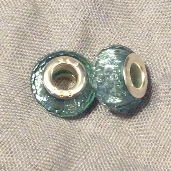 🍒 2PC BLUE SPARKLE BEADS CHARM GEM DIY BRACELET BEAD CREATION TROLL PANDORA - Picture 5 of 7